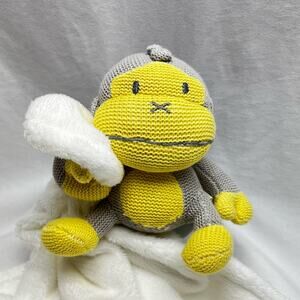 Baby Bum Lovey Knitted Sock Monkey Gray & Yellow Plush Fleece Blankie